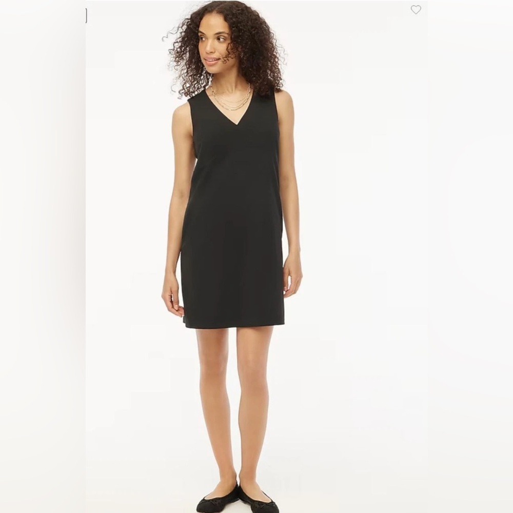 J.Crew Factory Black Sleeveless V-Neck Shift Dress Pockets Stretch Sz 12 NEW